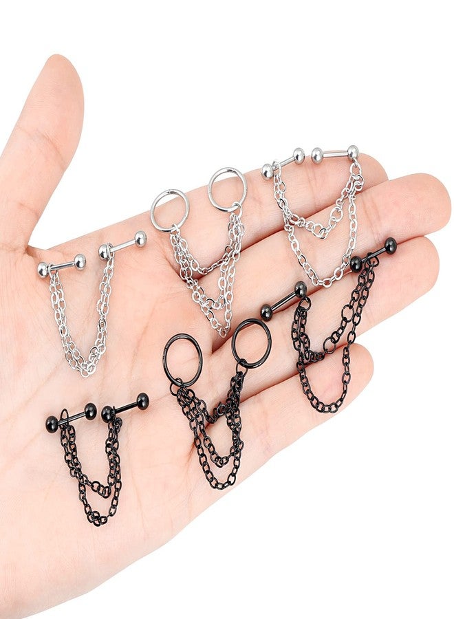 Qmcandy 6pcs 16g Industrial Barbell with Chain Surgical Steel Industrial Earring Chain Cartilage Earrings Industrail Piercing, Chain - Image 4